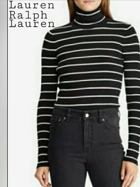 Lauren Ralph Lauren Turtleneck Black And White Stripes -Slim Ptp13 1/2